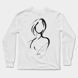 Stick figure woman in black ink Long Sleeve T-Shirt